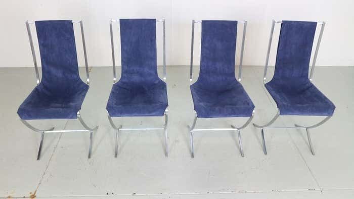Pierre Cardin Set Of 4 Dinning Chairs Velvet& Steel For Maison Jansen, 1970 photo 4373.0