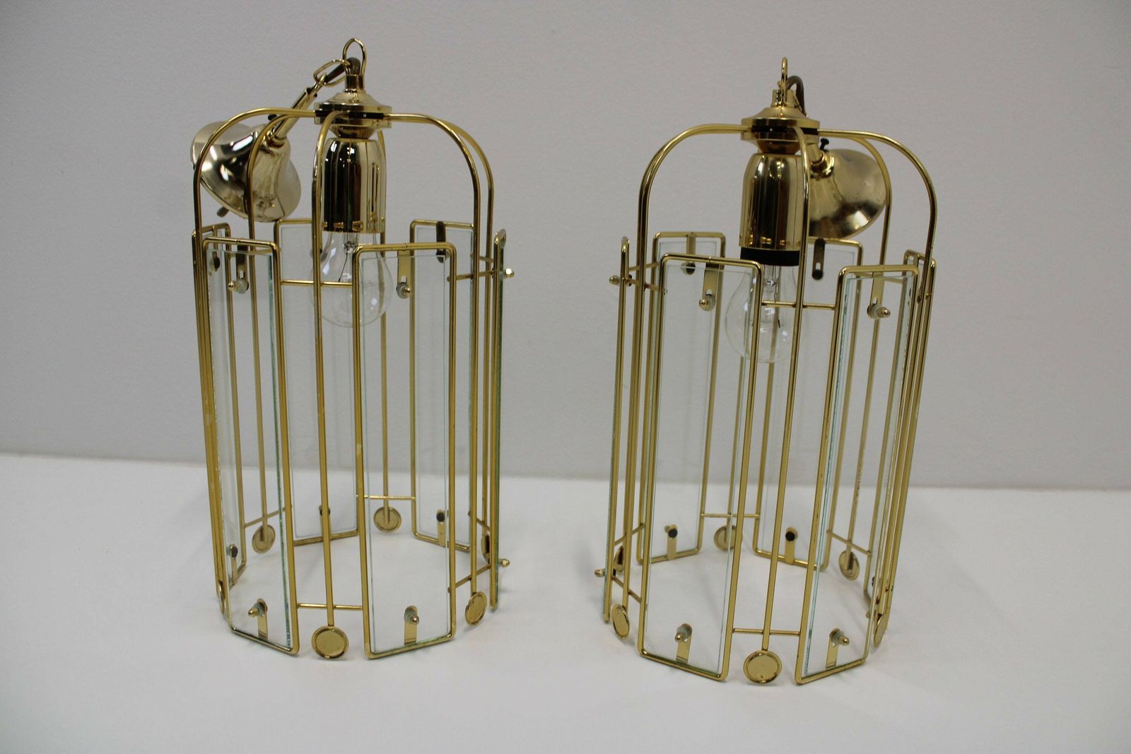 1 Of 2 Vintage Pendant Lamp/Glass Paneled/Hanging Lamp/Ceiling Light/Vintage Lights/Retro Lamp/Brass Lamp/Pendant Lamp