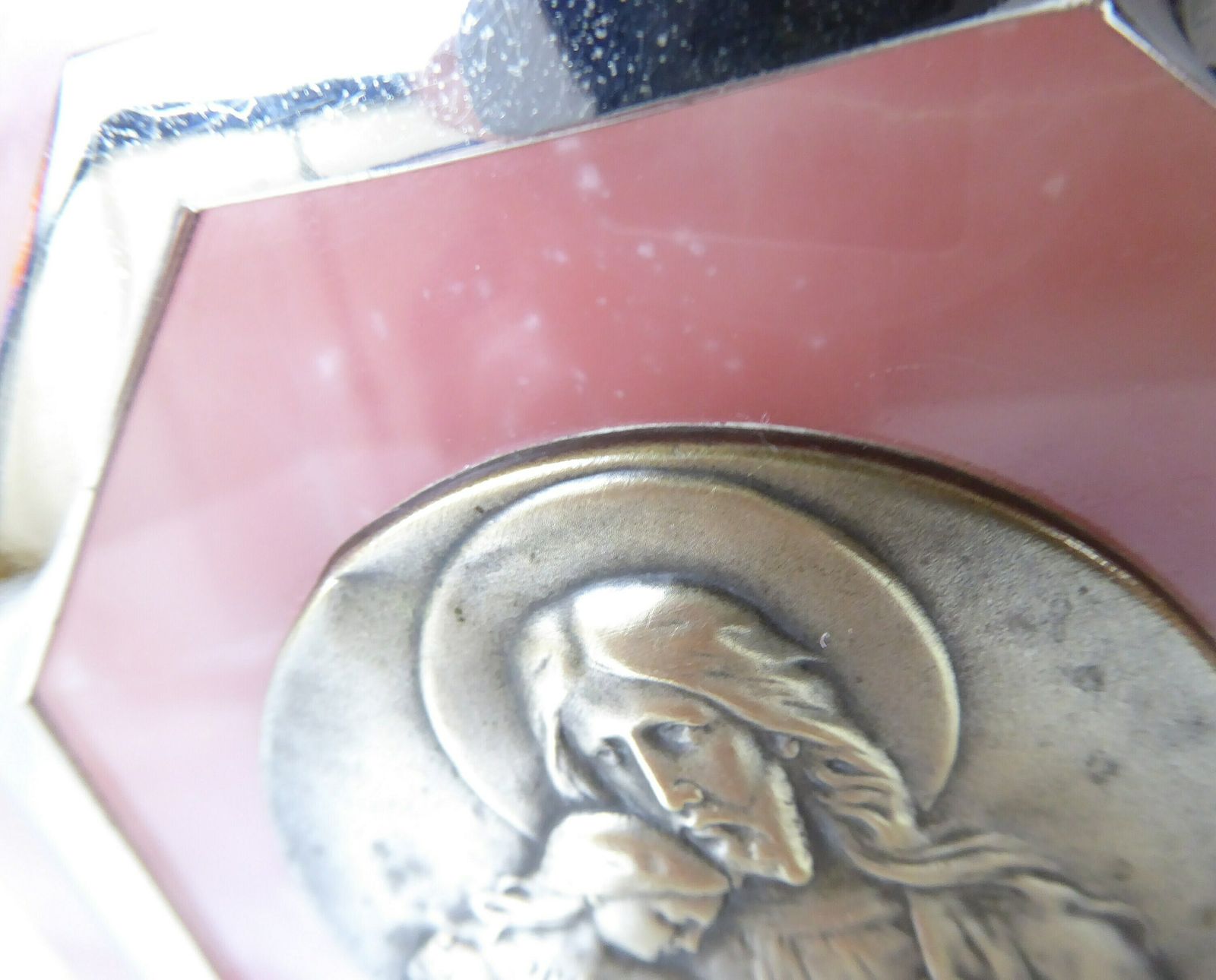 photo furniture Rose Pink Quartz Religious Plaque By Félix Rasumny   French Vintage Religious Decor