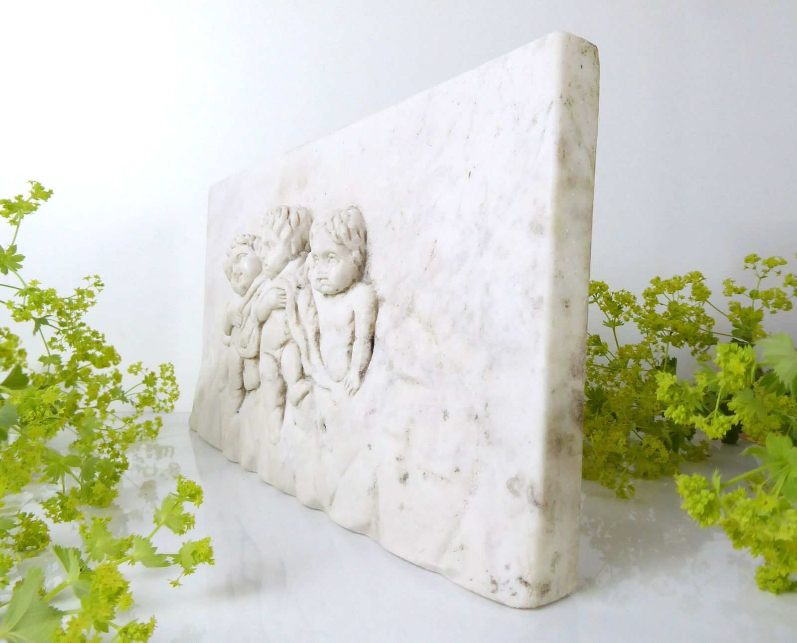 photo for sale White Marble Cherubs Plaque | Antique Putti Decorative Frieze | Architectural Salvage | Romantic Décor