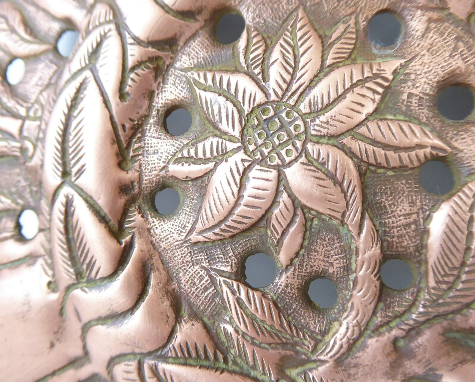 Antique French Copper Ornament   Decorative Chestnut Pan Lid   Copper Decor photo furniture