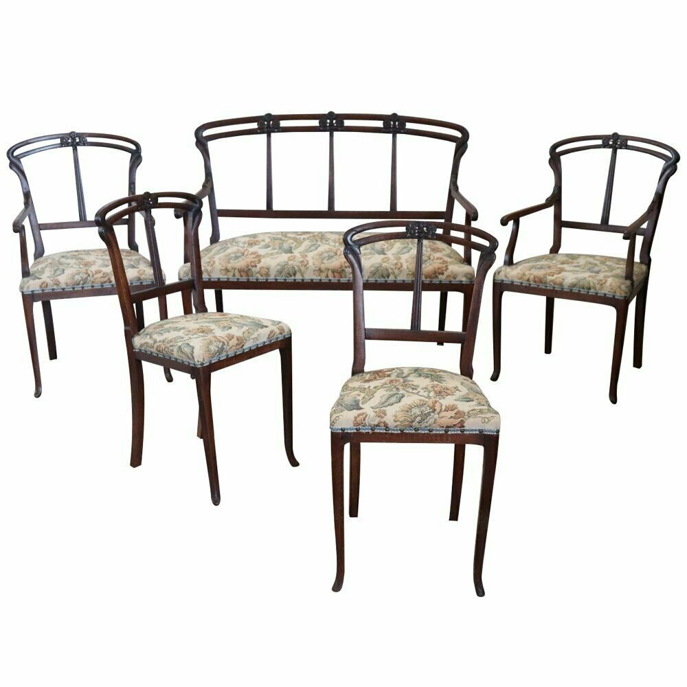Early 20th Century Art Nouveau Living Room Set, Set Of 5