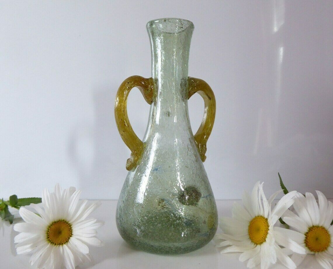 Bubble Glass Vase | Antique French Glass Vase | Green Glass Amphora Vase | Water Carafe photo 92.0