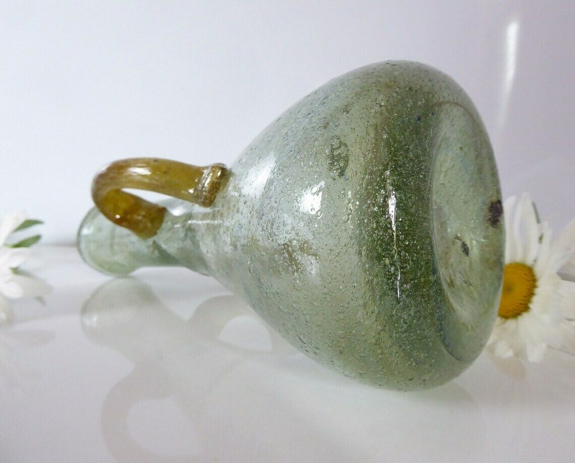 Bubble Glass Vase | Antique French Glass Vase | Green Glass Amphora Vase | Water Carafe photo vinterior