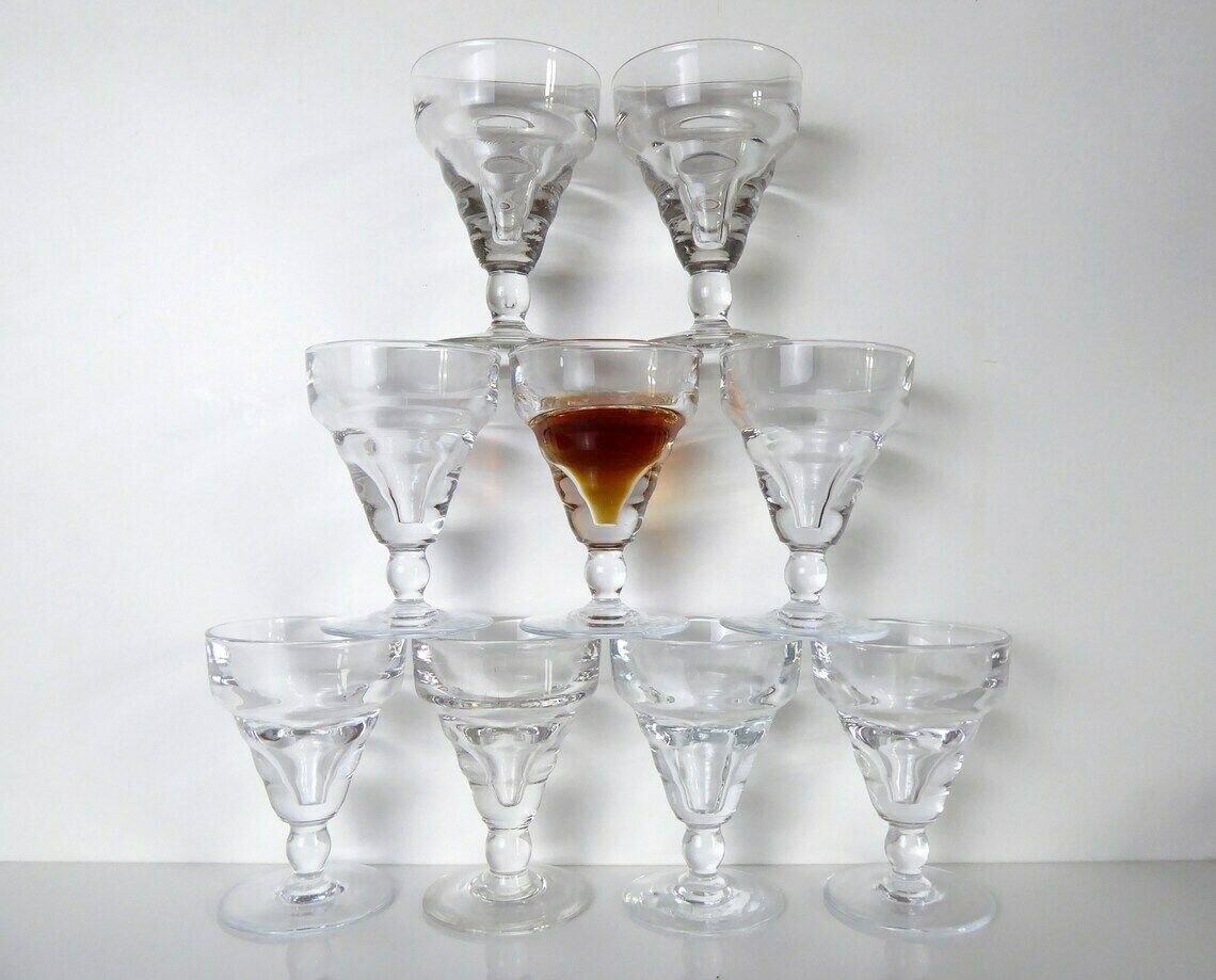 Antique Wine Glasses | Set Of Wine Or Aperitif Glasses | Set Of Nine Stemmed Glasses