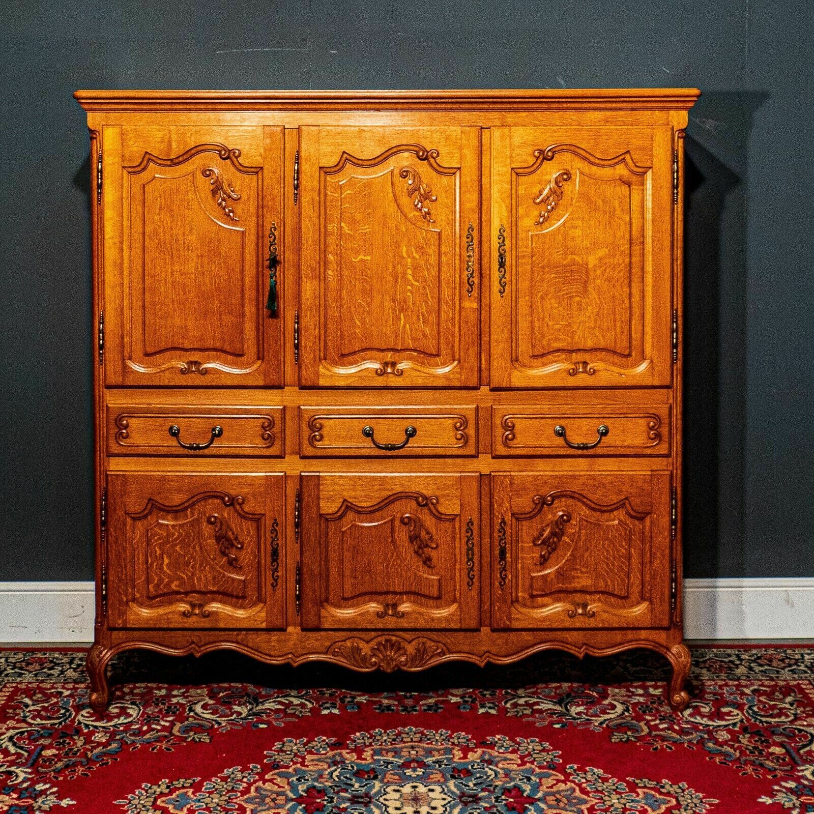Large French Honey Oak Louis XV 6 Door Side Cabinet Internal Lights   B06 23 photo furniture