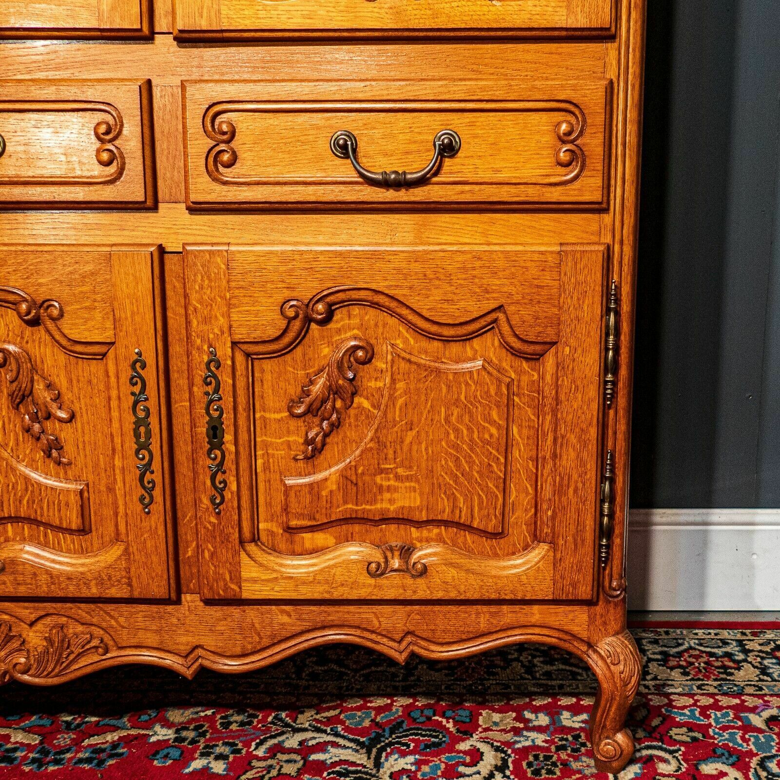 Large French Honey Oak Louis XV 6 Door Side Cabinet Internal Lights   B06 23 photo 950.0