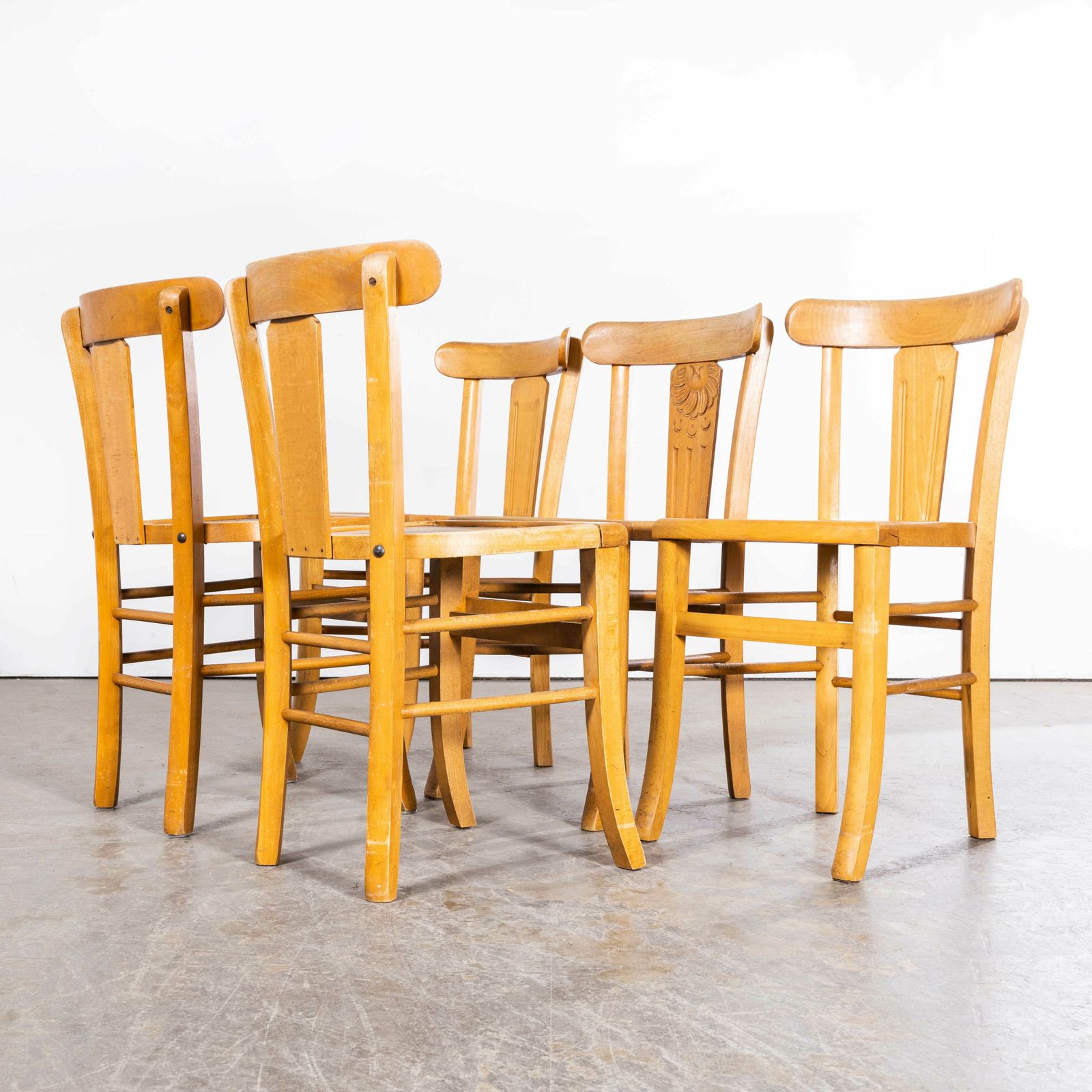 1950’s Luterma French Blonde Decorated Farmhouse Dining Chairs – Set Of Five photo Furniture