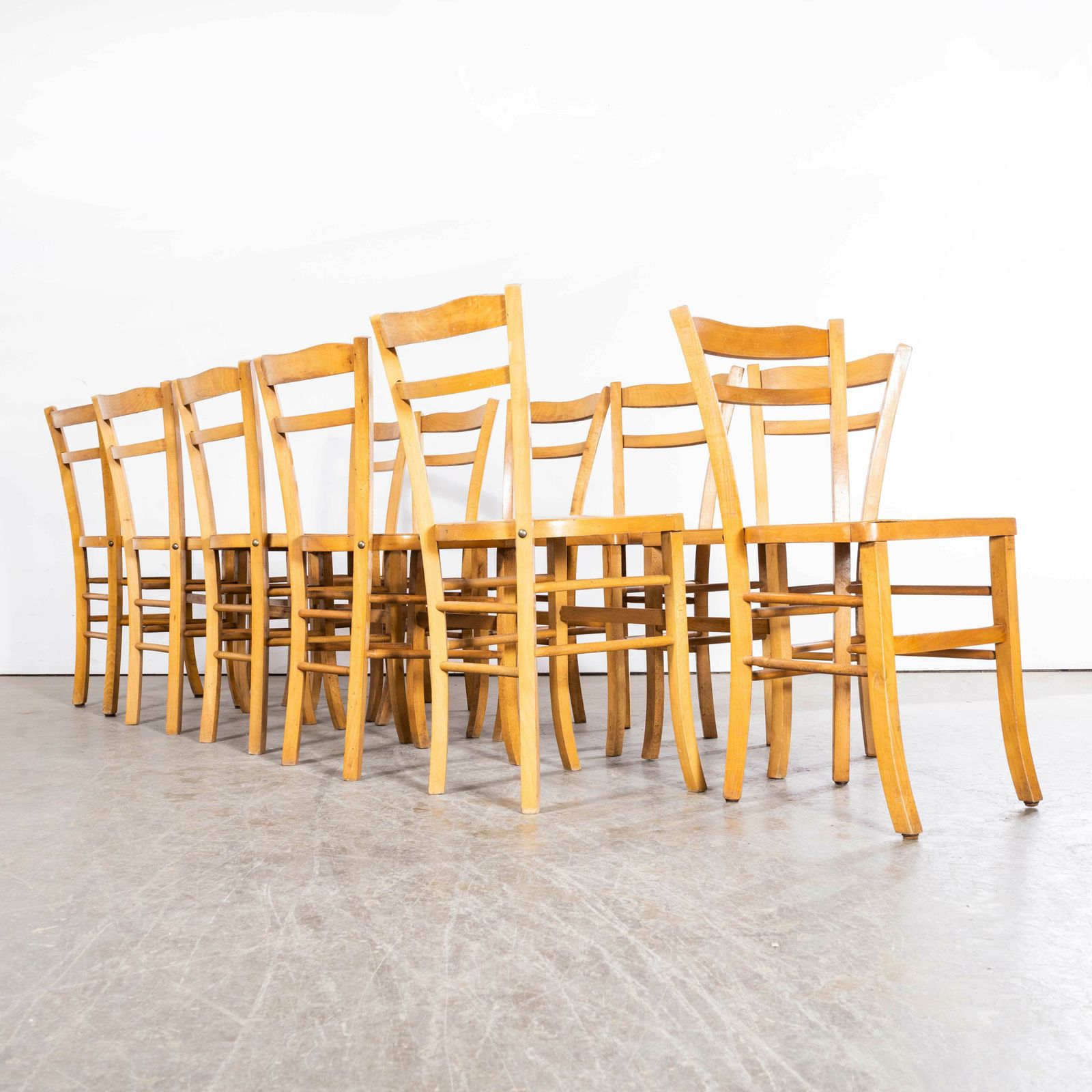 1950’s Luterma French Blonde Simple Farmhouse Dining Chairs – Set Of Eleven photo vinterior