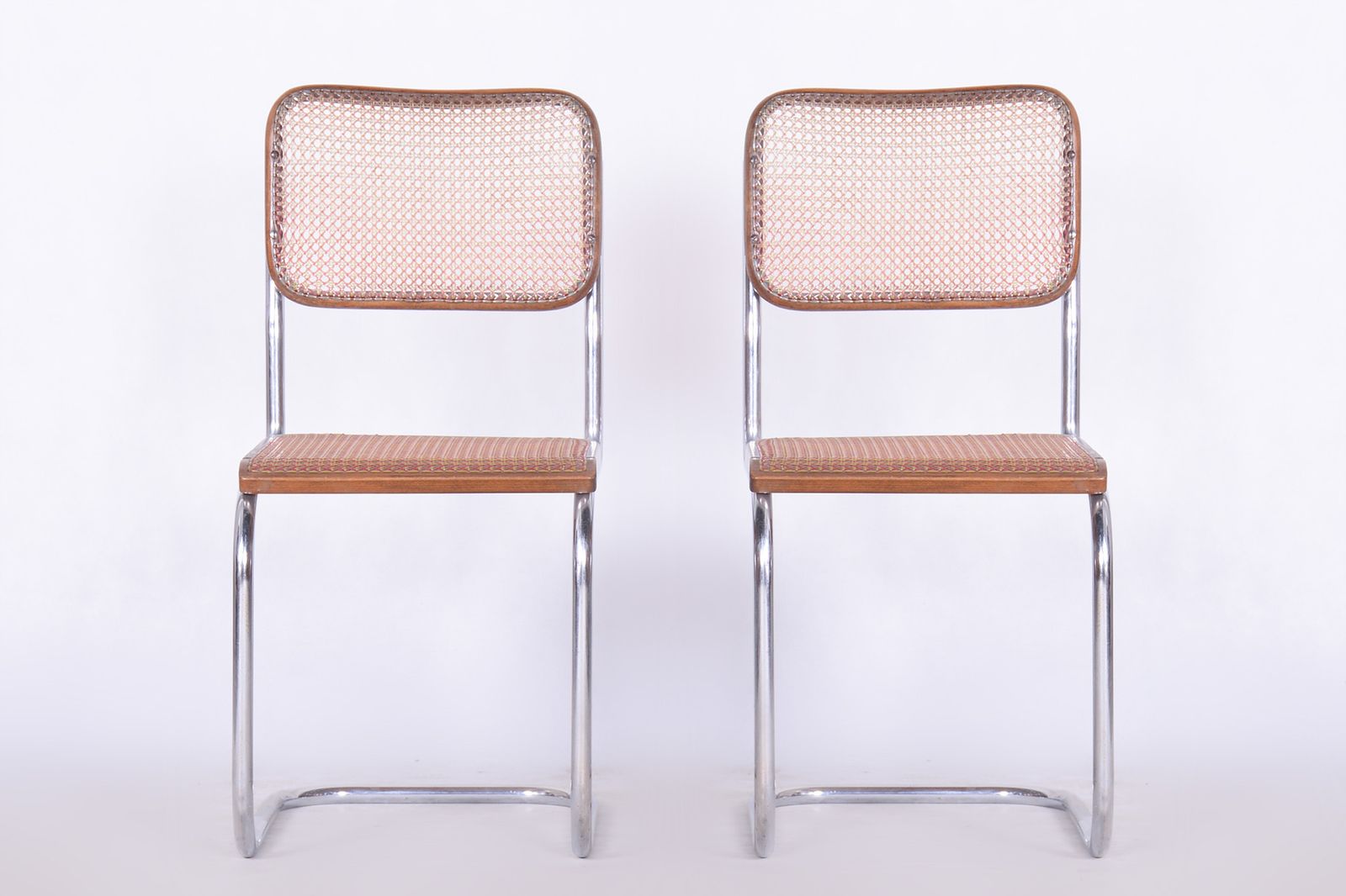 Restored Bauhaus Pair Of Chairs, Robert Slezak, Beech, Chrome Plated Steel, Czechia, 1930s photo furniture