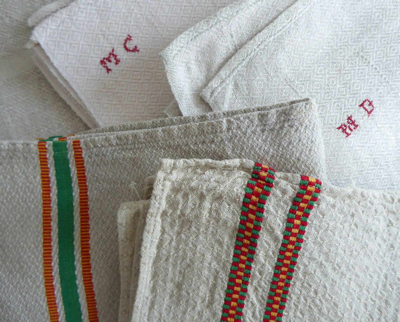 French Tea Towels | Vintage Metis Torchons | Basque Linen Cotton Fabric | French Kitchen photo furniture
