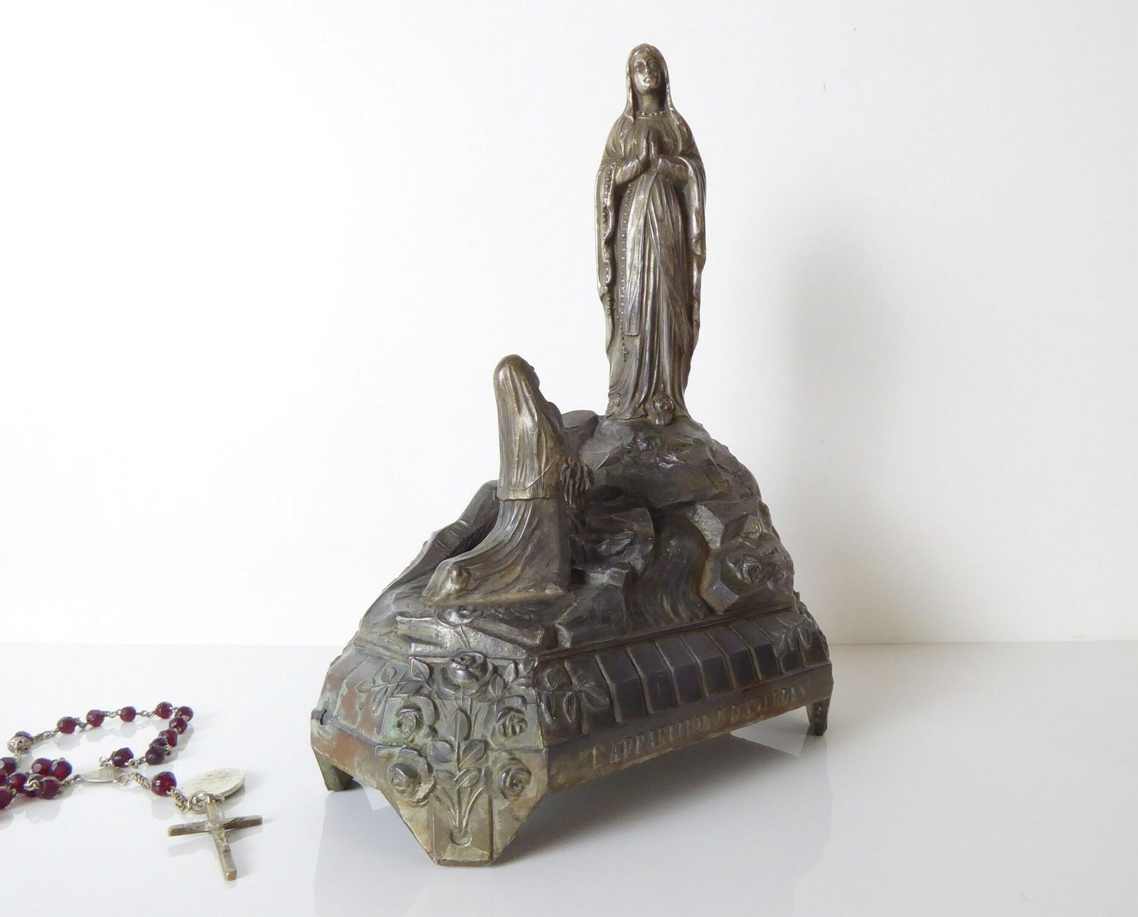 Souvenir Of Lourdes   Antique Pewter Religious Sculpture   The Immaculate Conception photo furniture