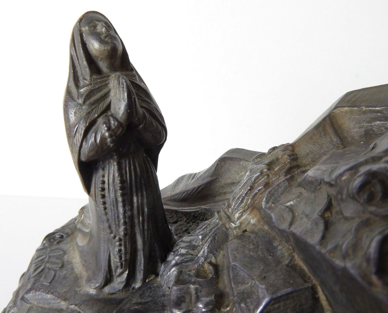 photo for sale Souvenir Of Lourdes   Antique Pewter Religious Sculpture   The Immaculate Conception