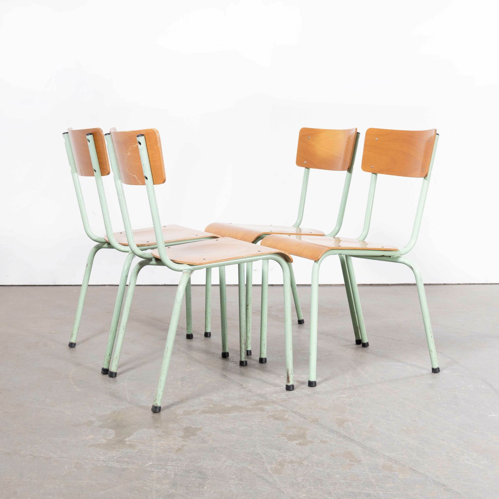 1960’s Original Mint French Stacking University Chairs Wide Back – Set Of Four photo for sale