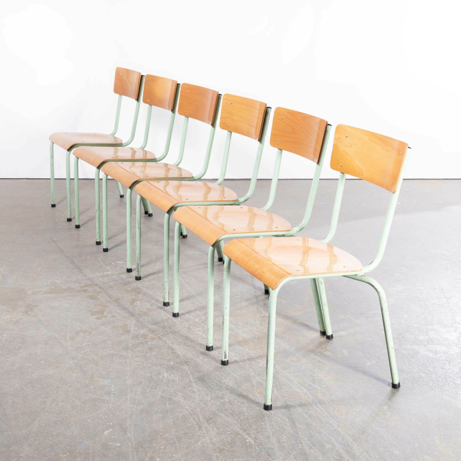 1960’s Original Mint French Stacking University Chairs Wide Back – Set Of Six photo for sale