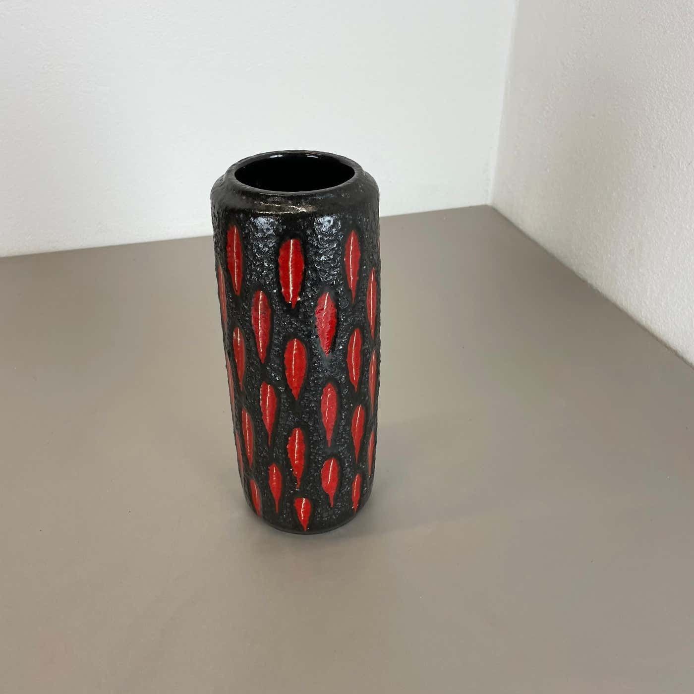 Extraordinary "Strawberry" Tube Pottery Fat Lava Vase Scheurich, Germany, 1970s photo for sale
