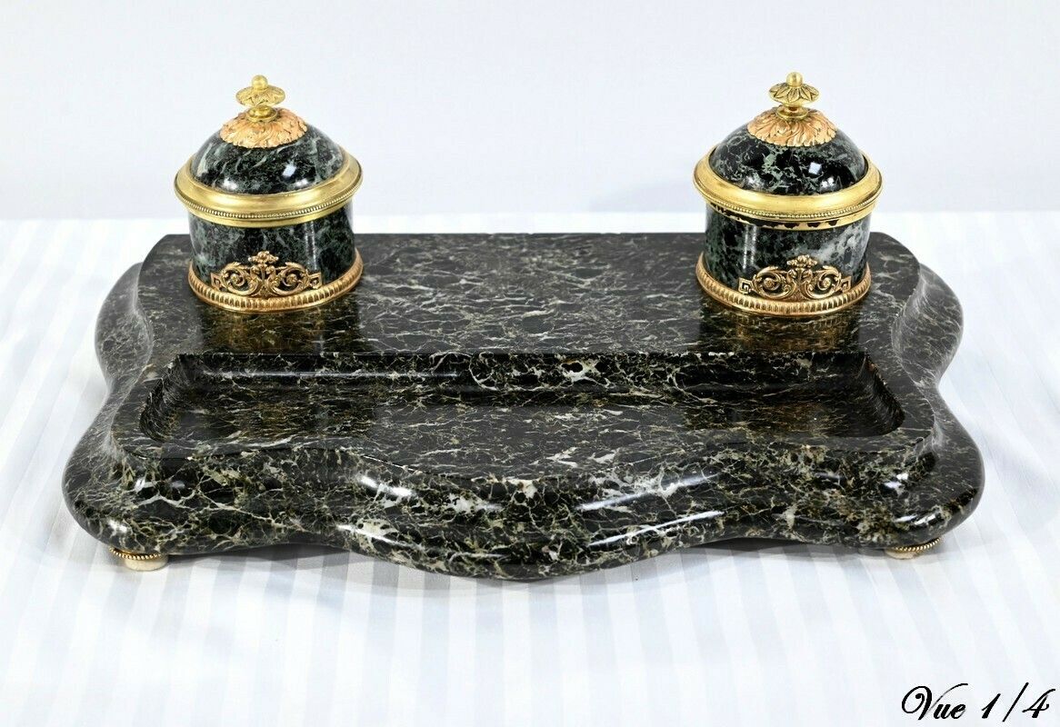 Inkwell In Marble And Bronze, Empire Style   1st Part XIX photo vinterior