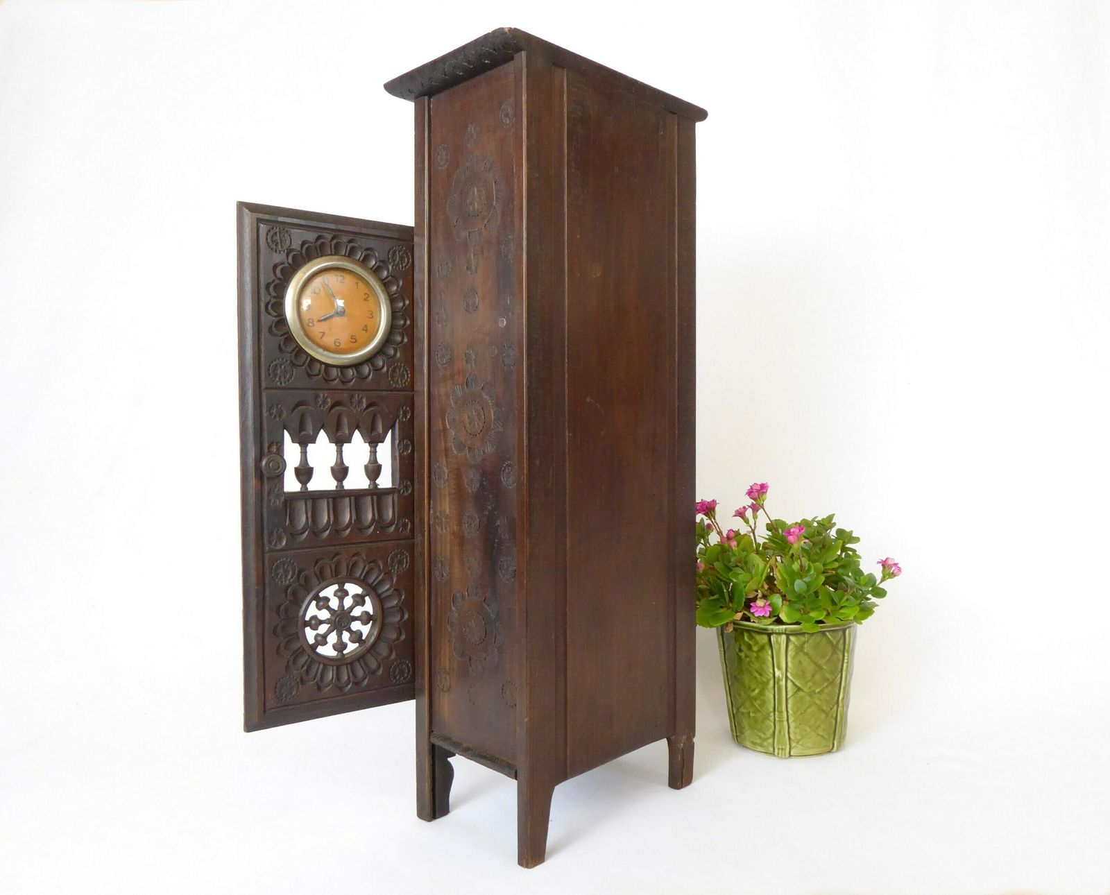 photo furniture Miniature Breton Quimper Armoire With Clock   Vintage Breton Furniture   Dollhouse Furniture