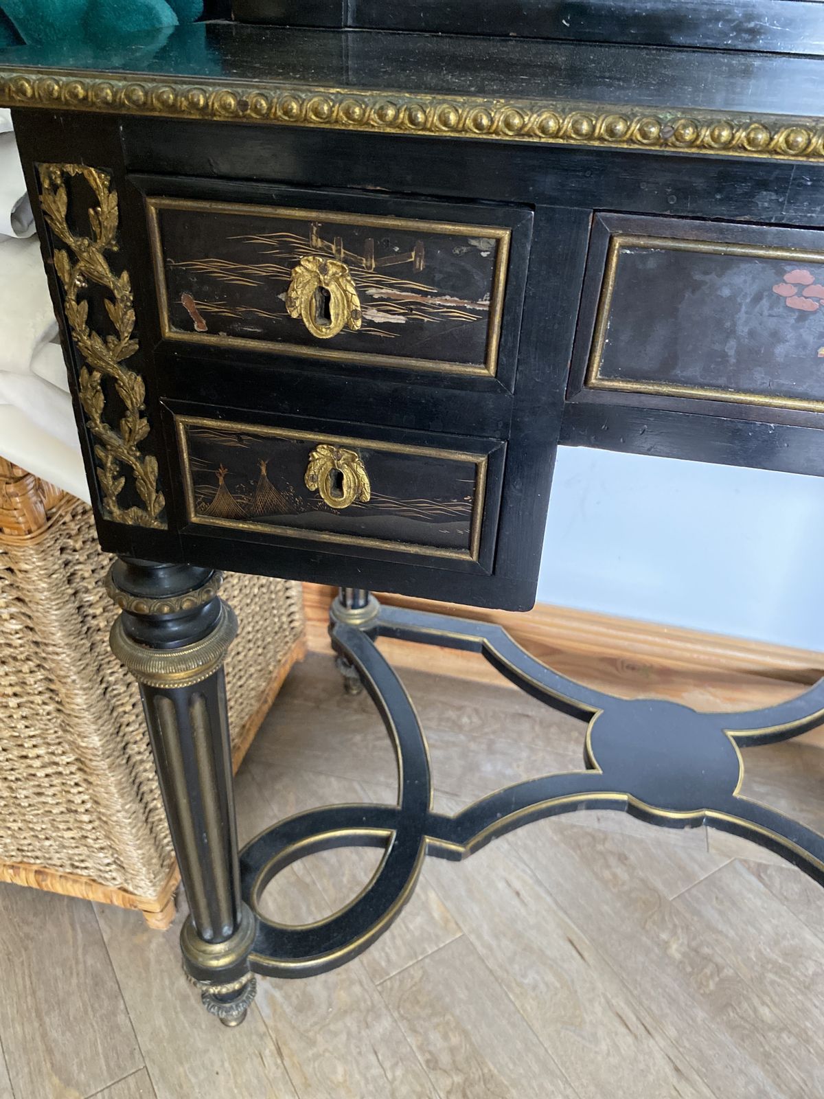 Stunning Inlaid Display Desk, Ebony With Chinese Style Inlay photo for sale
