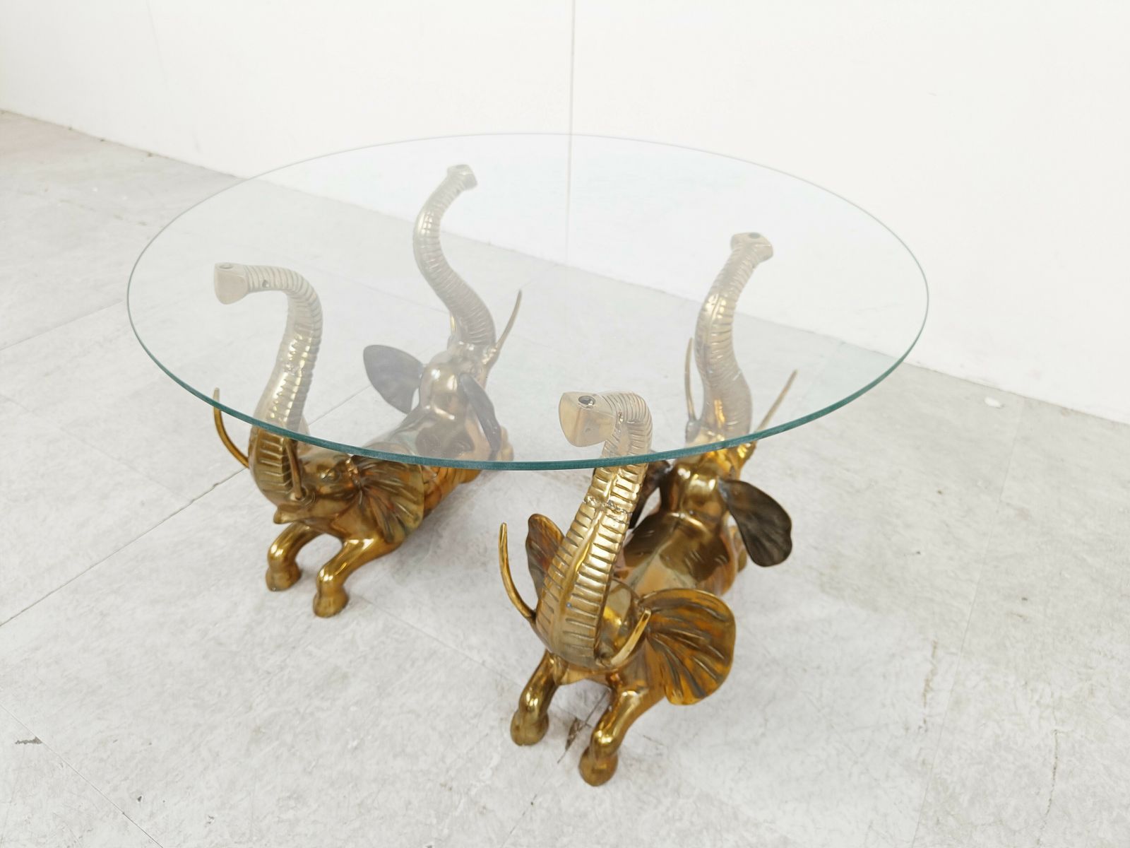 Vintage Brass Elephant Coffee Table, 1970s photo furniture