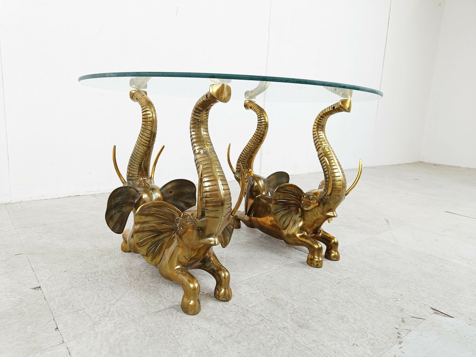 Vintage Brass Elephant Coffee Table, 1970s photo Furniture