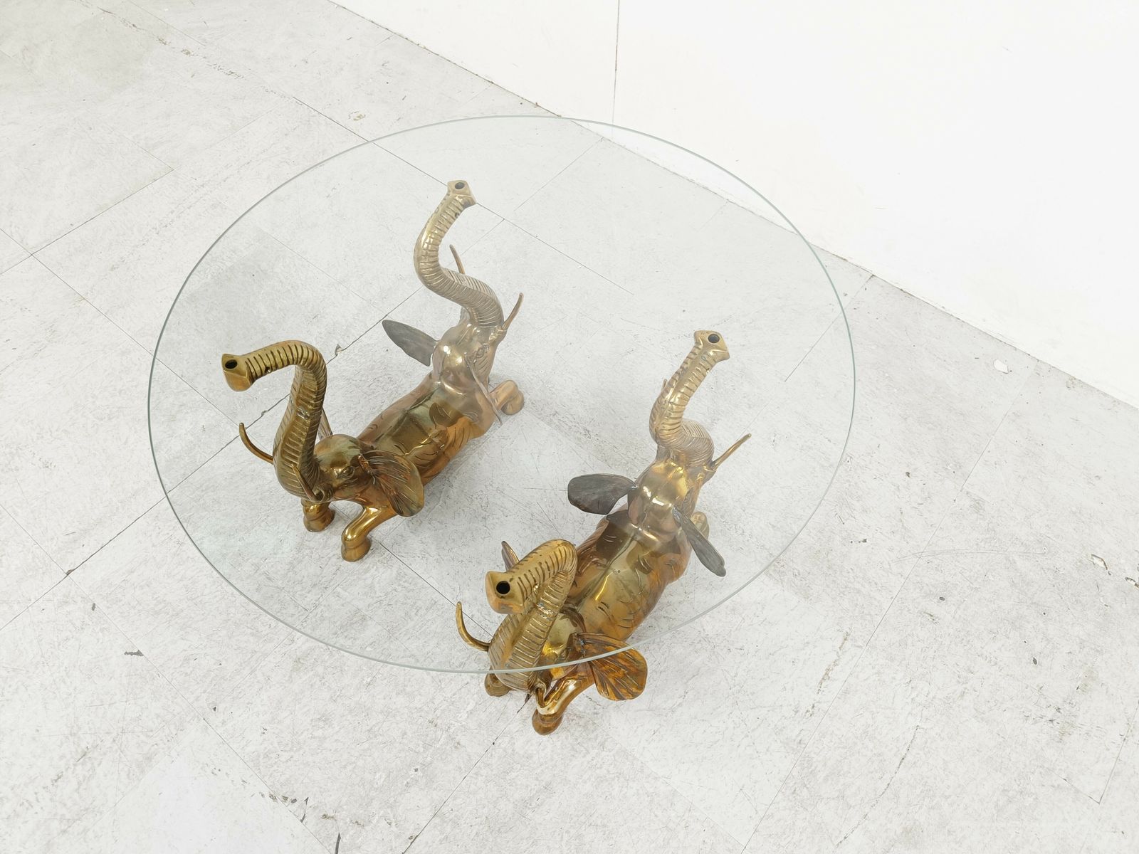 photo furniture Vintage Brass Elephant Coffee Table, 1970s