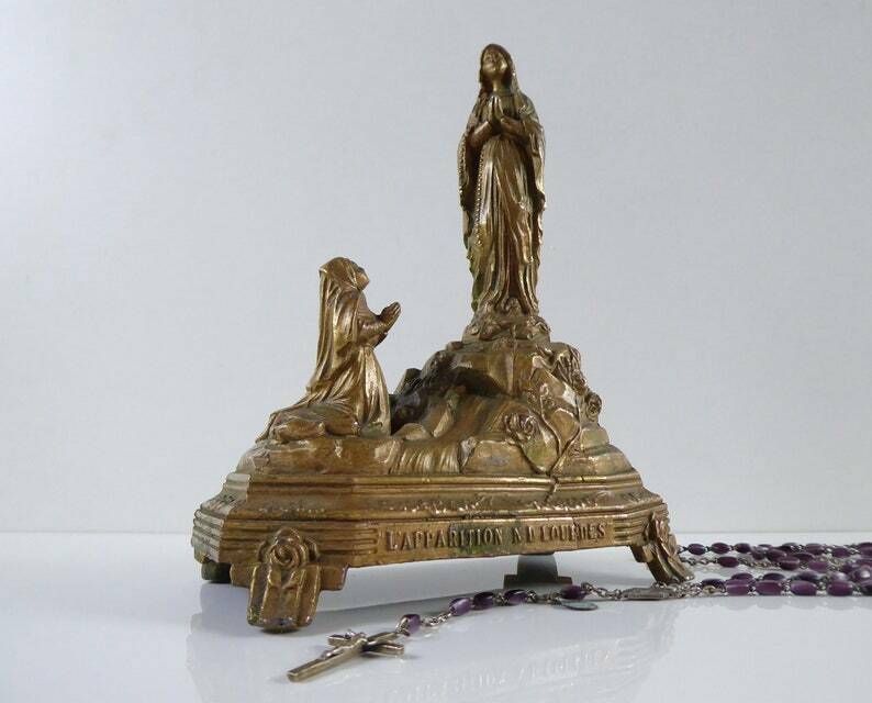 The Miracle Of Lourdes   Souvenir Of Lourdes   Antique French Religious Sculpture