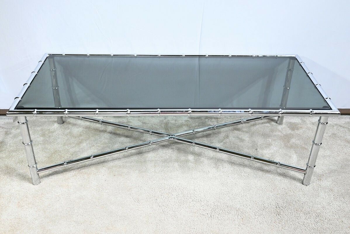 Coffee Table In Chromed Metal, Bamboo Spirit – 1970s