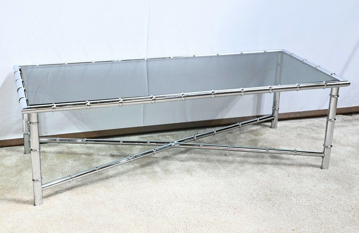 Coffee Table In Chromed Metal, Bamboo Spirit – 1970s photo furniture