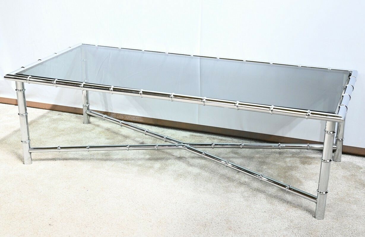 Coffee Table In Chromed Metal, Bamboo Spirit – 1970s photo for sale