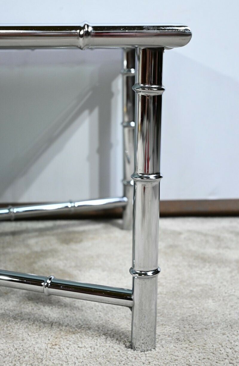 photo for sale Coffee Table In Chromed Metal, Bamboo Spirit – 1970s