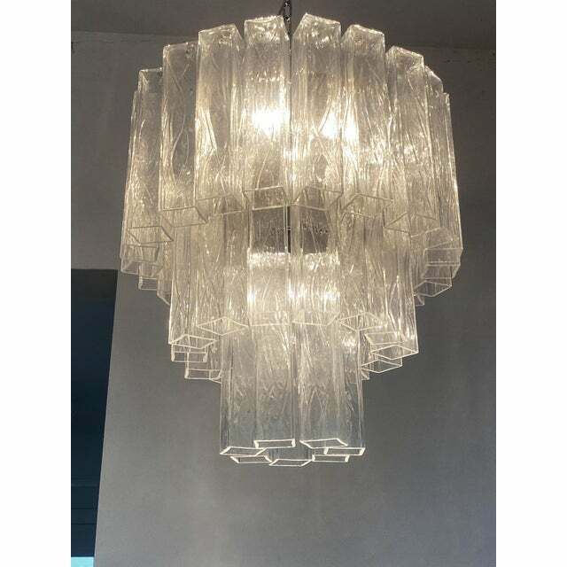 Contemporary Clear "Square Tubes" Murano Glass Chandelier photo Lighting