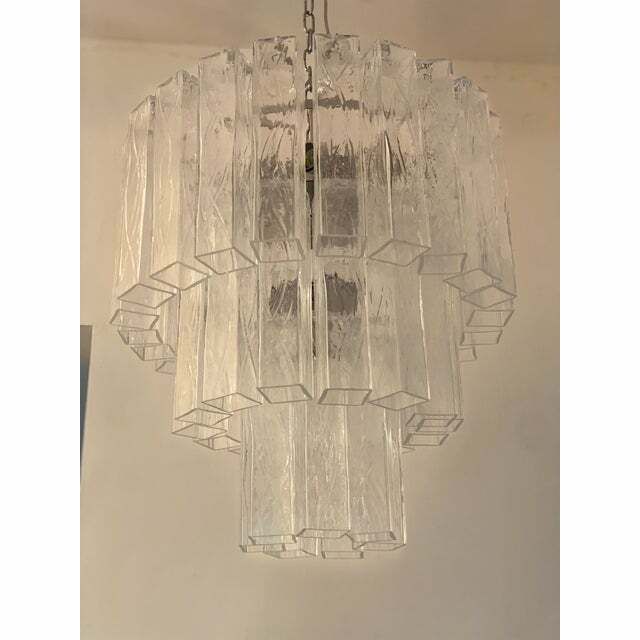 Contemporary Clear "Square Tubes" Murano Glass Chandelier photo vinterior