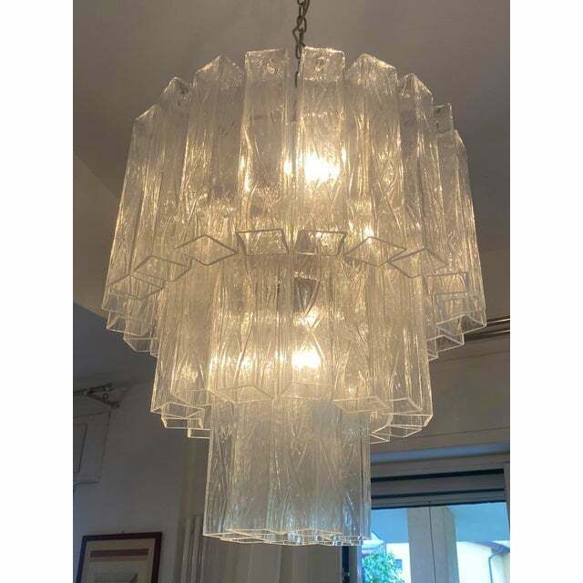 Contemporary Clear "Square Tubes" Murano Glass Chandelier photo buy