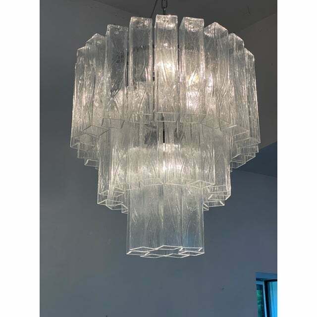 Contemporary Clear "Square Tubes" Murano Glass Chandelier
