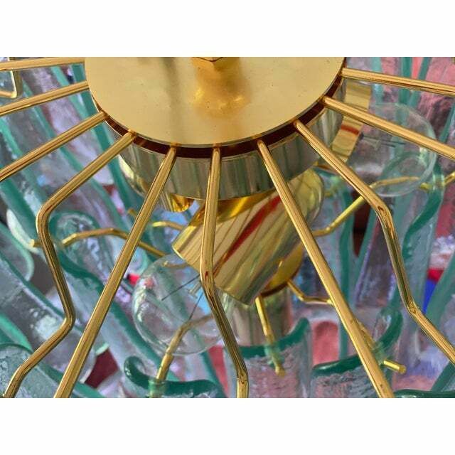 Contemporary Green Wather Murano Glass "Sella" Chandelier With Gold 24k Metal Frame photo vintage