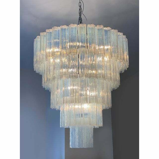 Contemporary Opalino“Tronchi” Murano Glass Chandelier In Venini Style photo vinterior