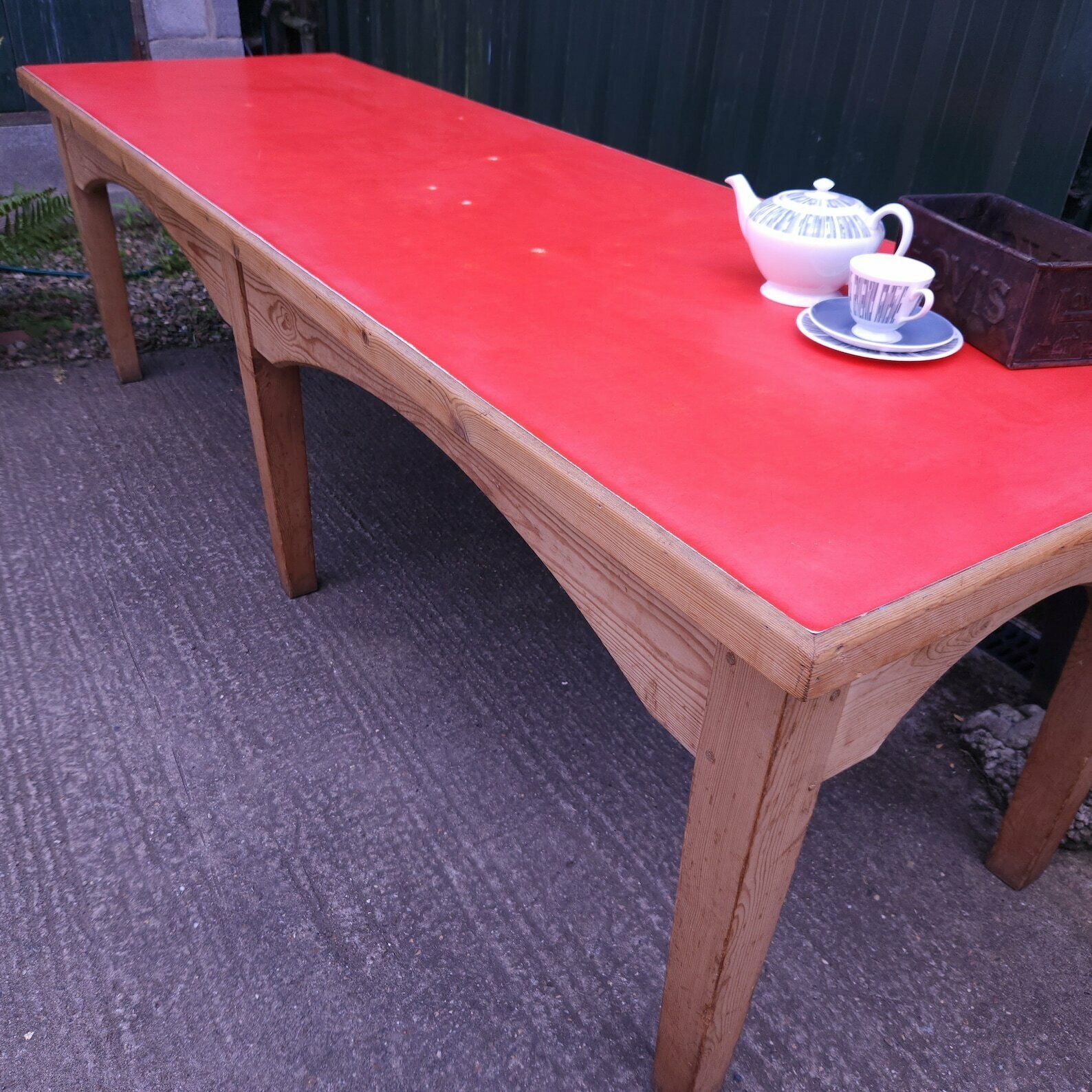1950's Vintage Red Formica Topped Pine Librarytable, Quirky Dining Or Kitchen photo vinterior