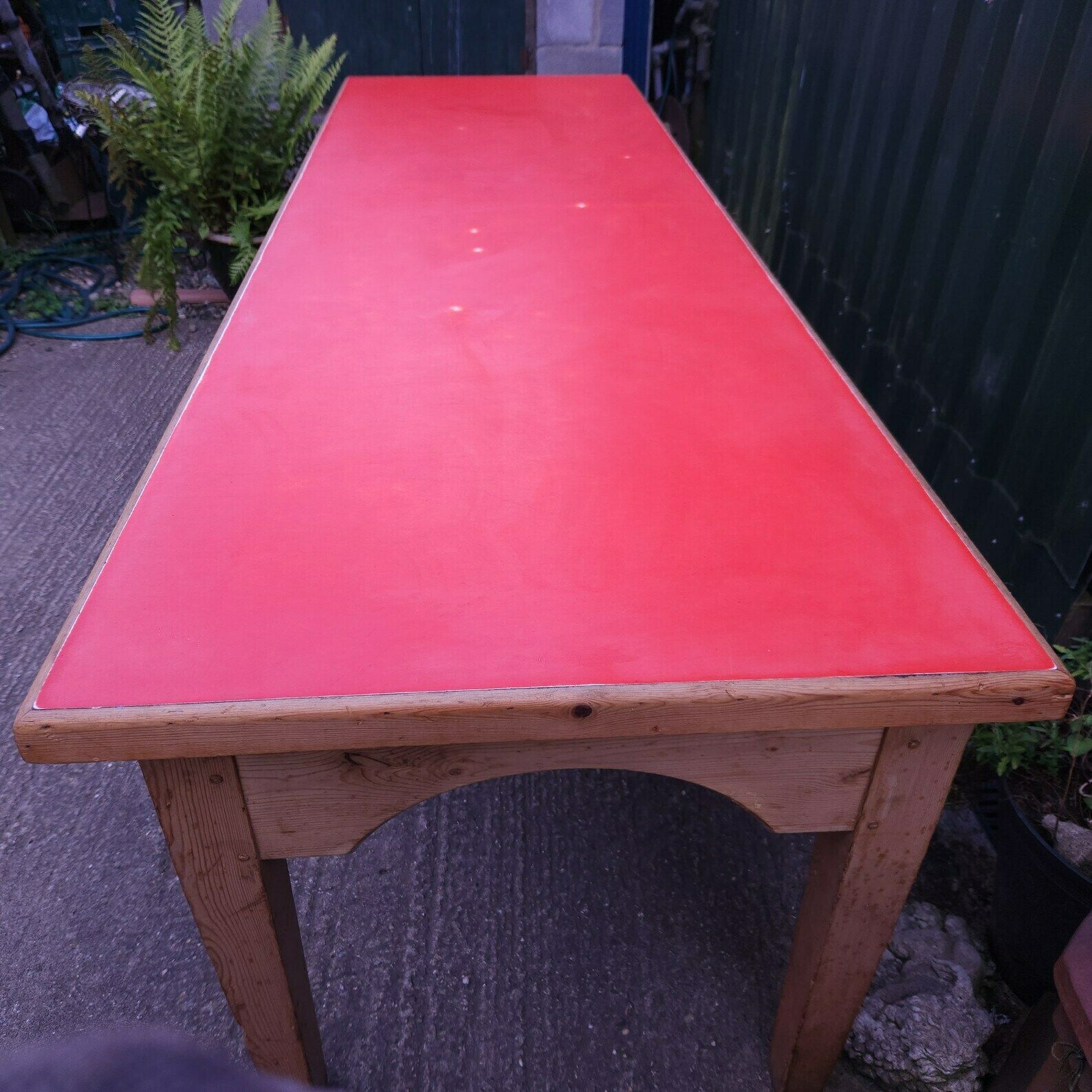 photo furniture 1950's Vintage Red Formica Topped Pine Librarytable, Quirky Dining Or Kitchen
