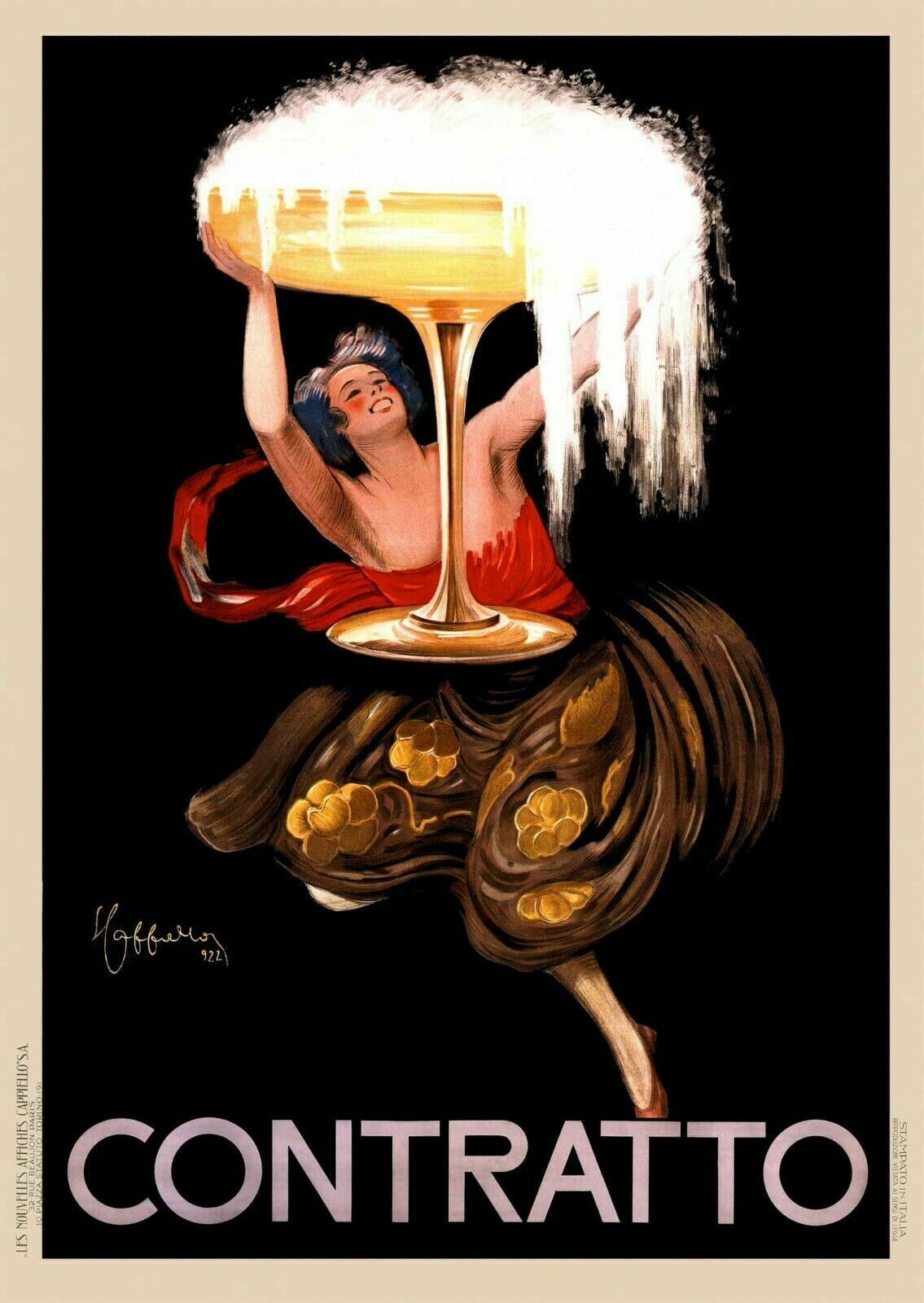 Leonetto Cappiello, 1922   Contratto   Original Lithographic Vintage Affiche Cm 140 X 100