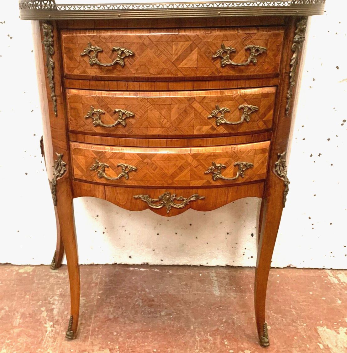 Louis XV Style Half Moon Chest Of Drawers In Marquetry With A Background Of Cubes, 20th Century photo furniture