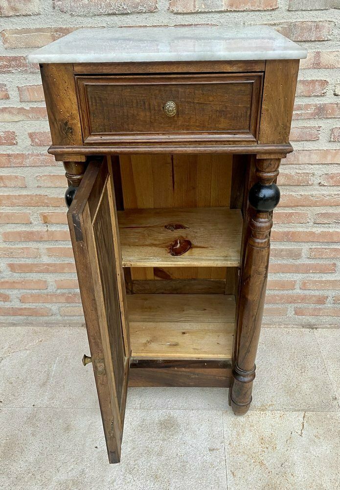 Early 20th Century French Walnut Nightstands With One Drawer And Marble Top, 1920s, Set Of 2 photo vintage