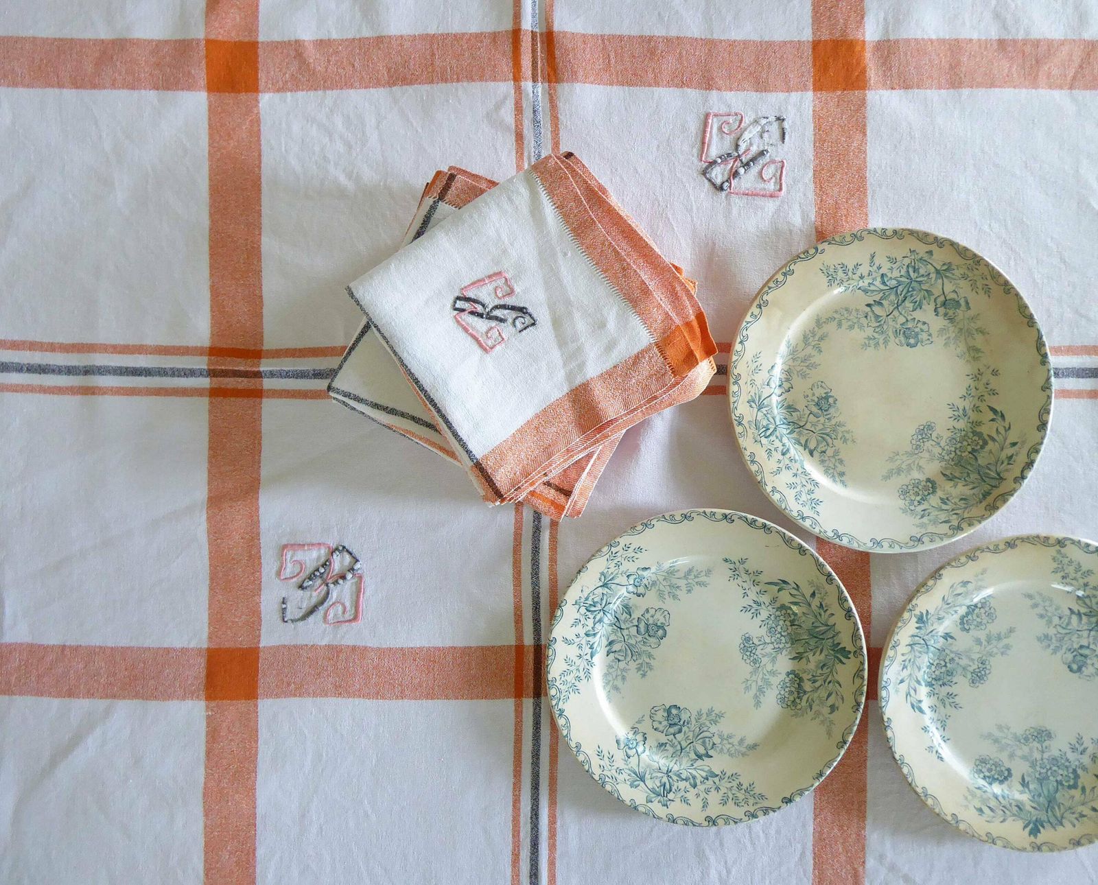French Tablecloth And 6 Napkins   Set Of Table Linen   Basque Linen   Vintage Linen   Striped Table Linen   Monogrammed Linen photo furniture