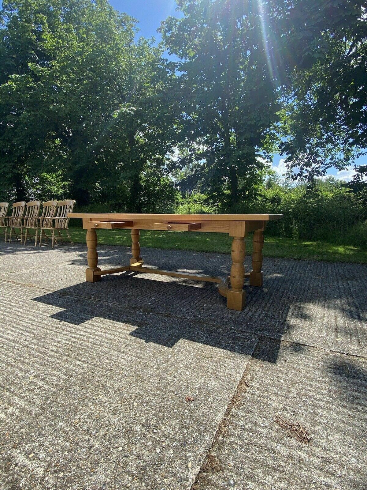 Modern Refactory Oak Country Dining Table & 8 Large Carvers   Seats 8  10 People photo 2495.0