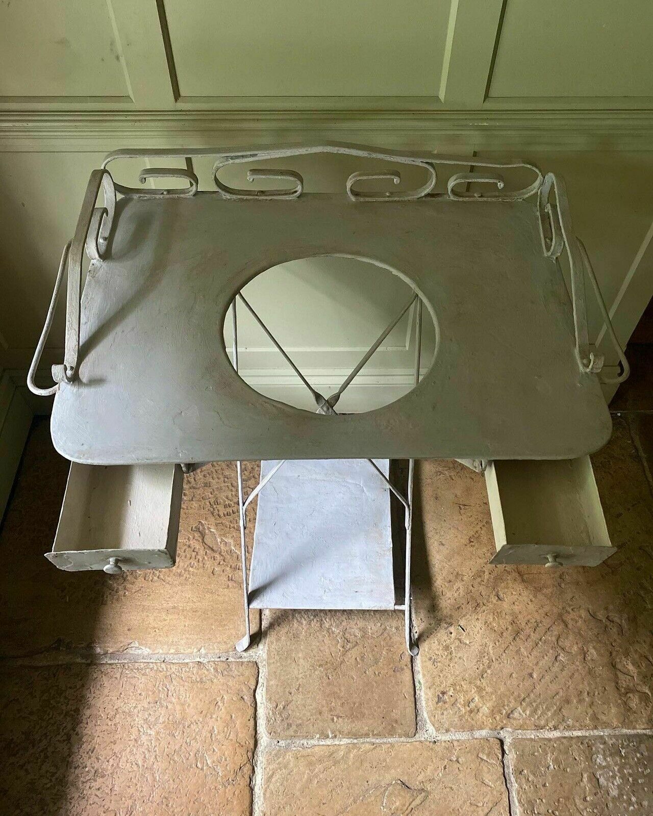 photo for sale Vintage French Painted Metal Vanity Unit Dressing Table Desk. Tray Underneath