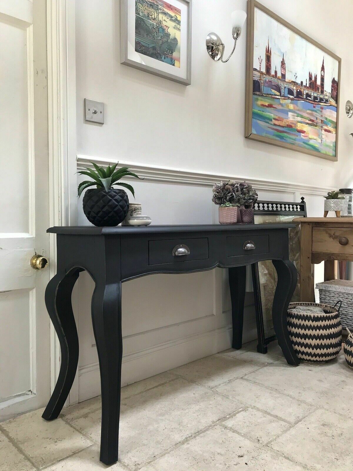 Black Painted French Style Reproduction Console Hall Dressing Writing Side Table photo 695.0