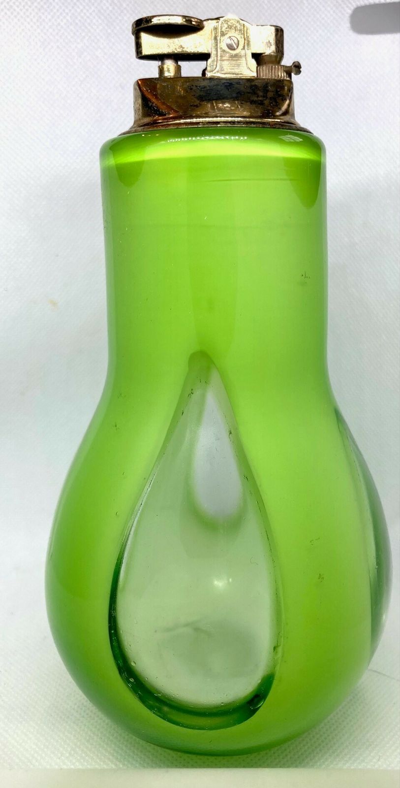 Stunning Murano Vintage 1950 Art Glass Bulb Shape Large Table Lighter Lime / White. Rare. photo for sale