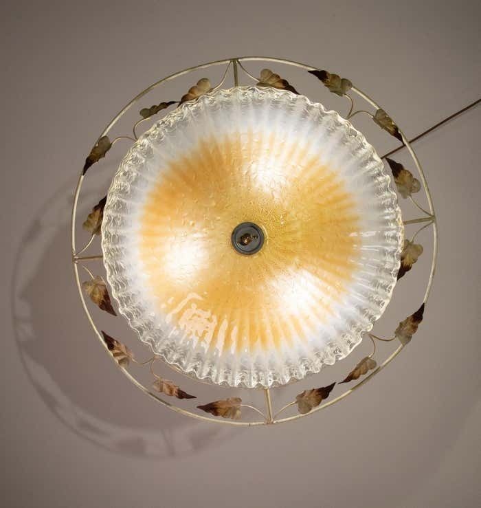Murano Gold And Trasparent Ceiling Light With Iron Structure 1970 photo vinterior