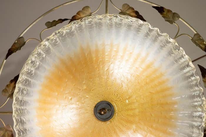 Murano Gold And Trasparent Ceiling Light With Iron Structure 1970 photo vintage