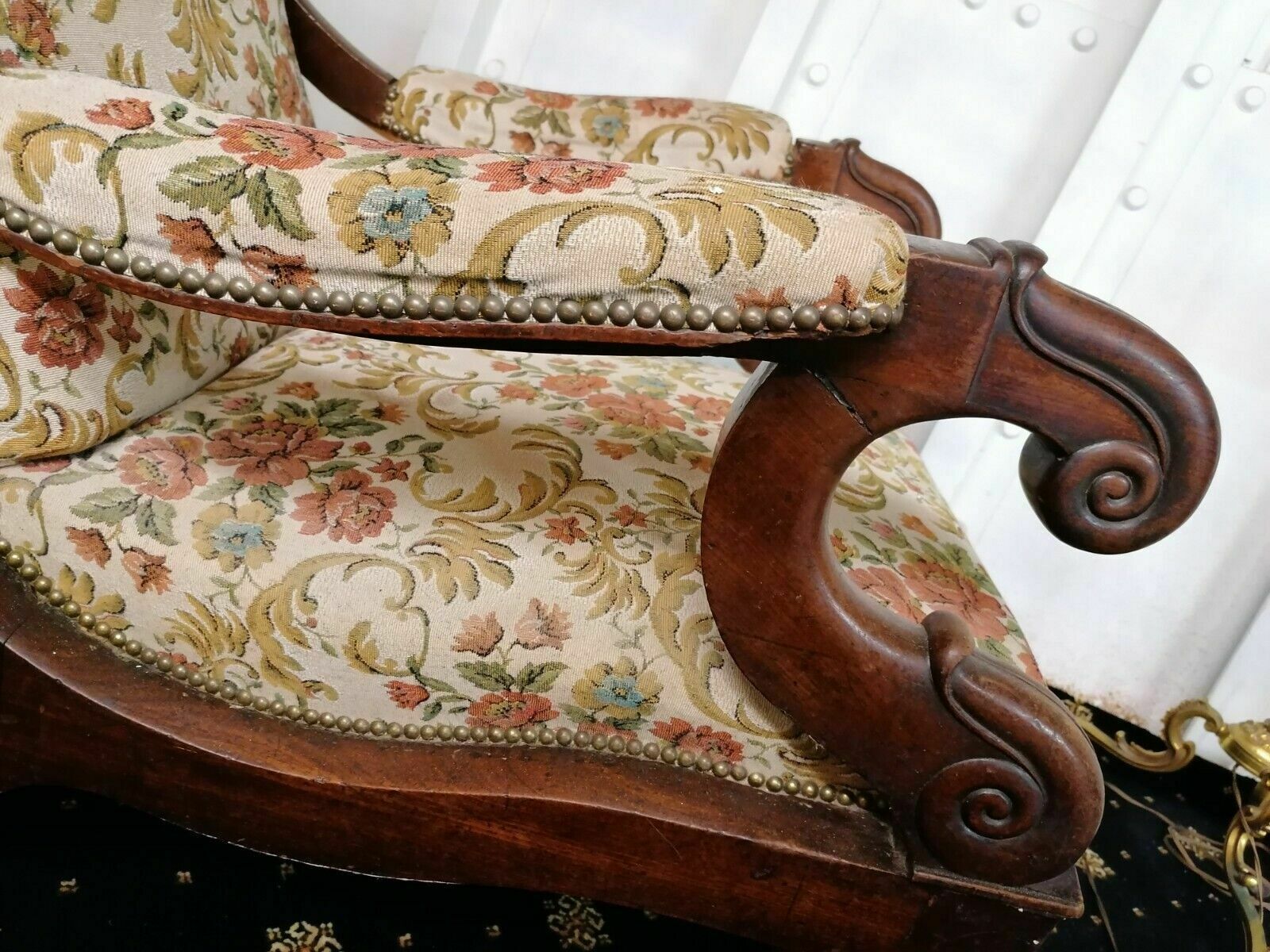 Heavy French Antique High Back Mahogany Wheels Chair photo buy